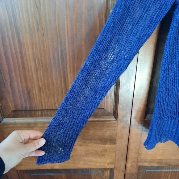 Eileen Fisher Linen Blend V-neck Airy Loose Knit Rib Asymmetrical Tunic Sweater - Picture 6 of 11